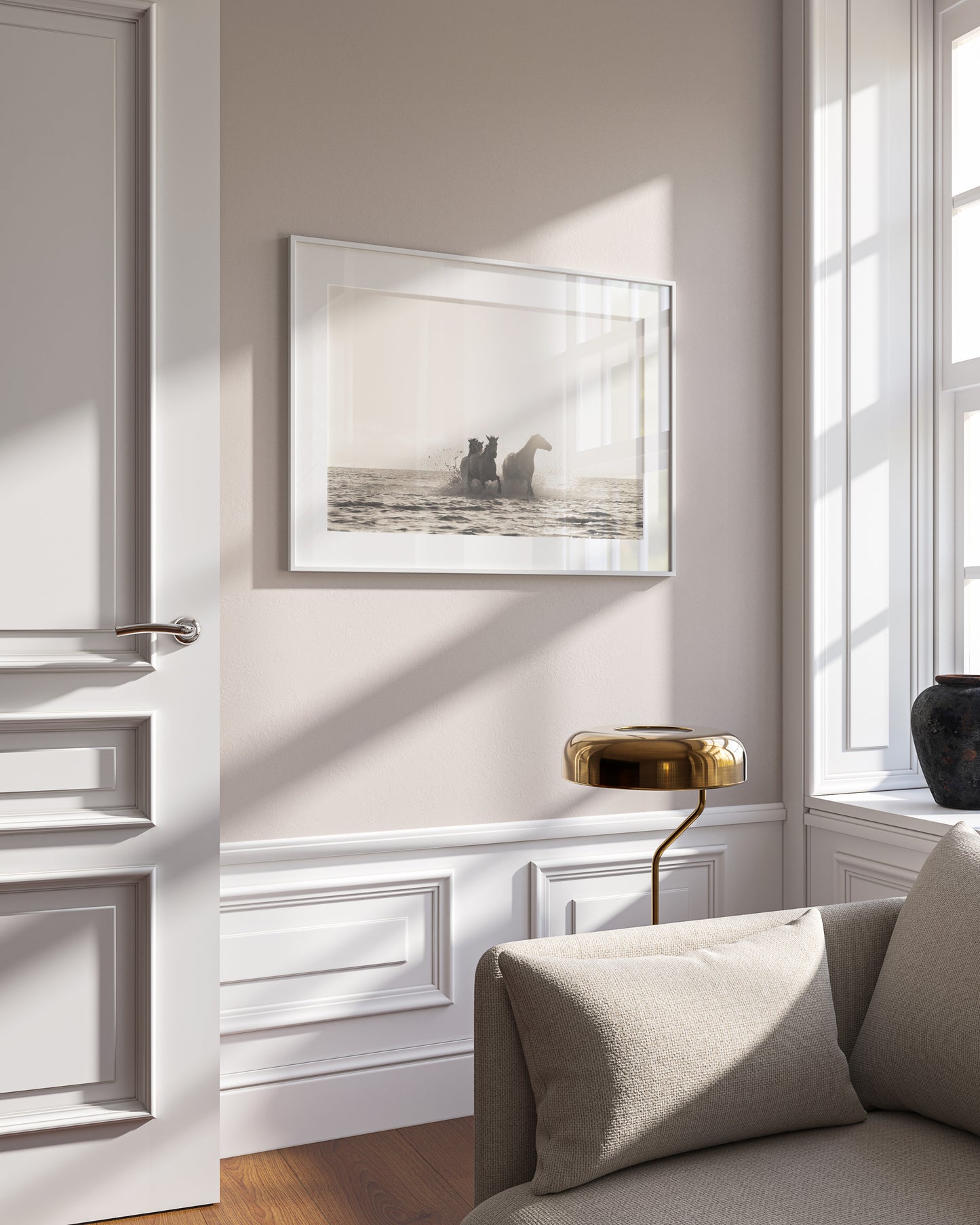 Horse wall print in white frame